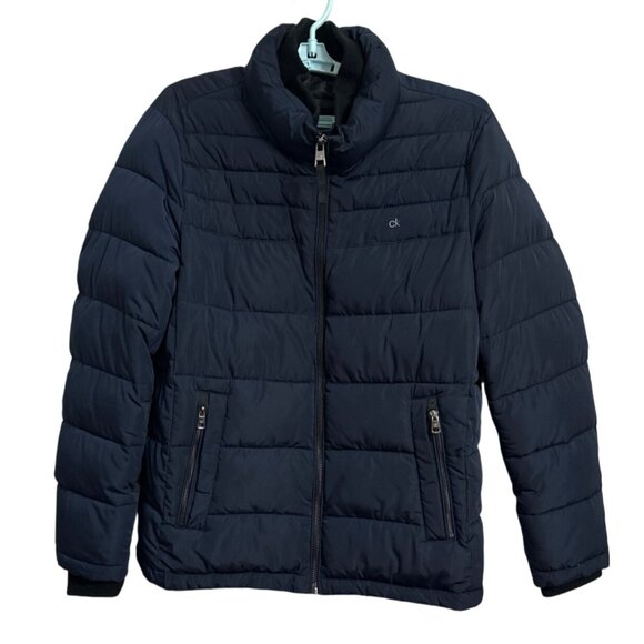 Calvin Klein Men's Water Resistant Zip Front Navy Blue Puffer Jacket Sz M - Picture 1 of 16